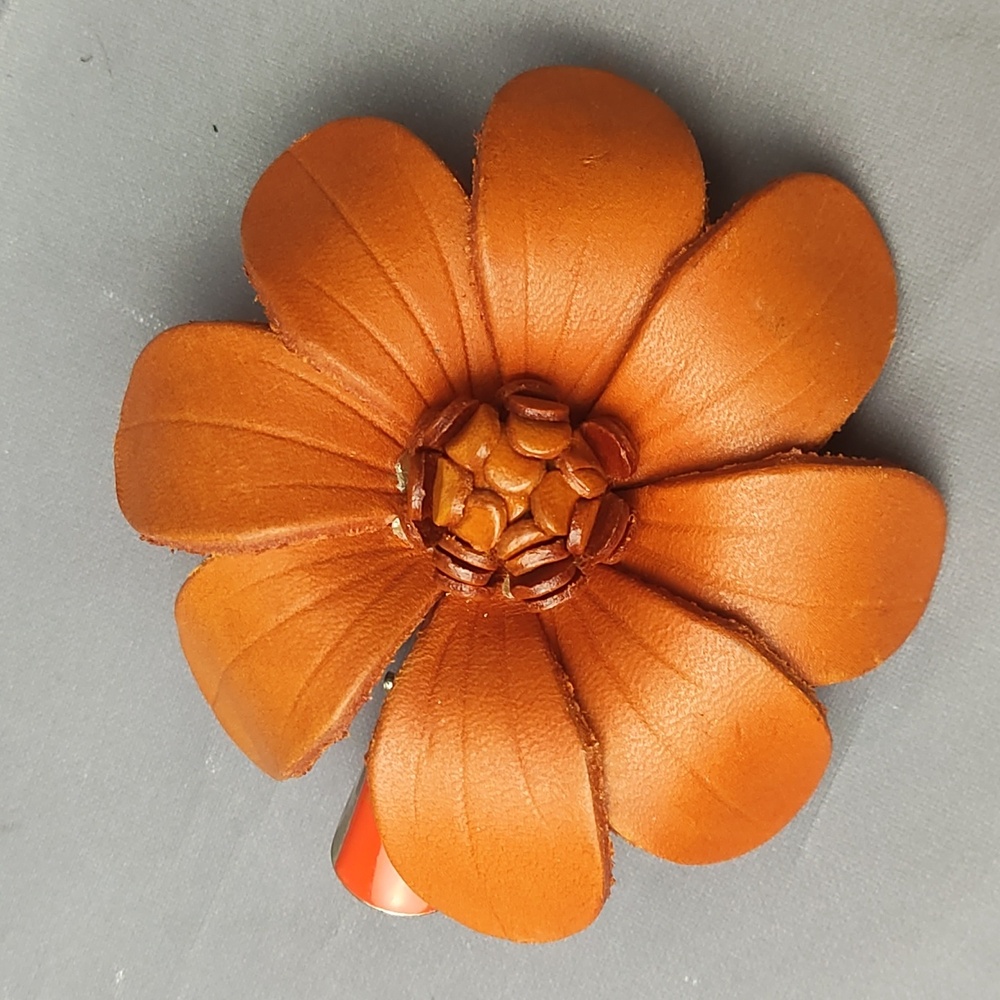 Handcrafted leather flower 3-in hair clip